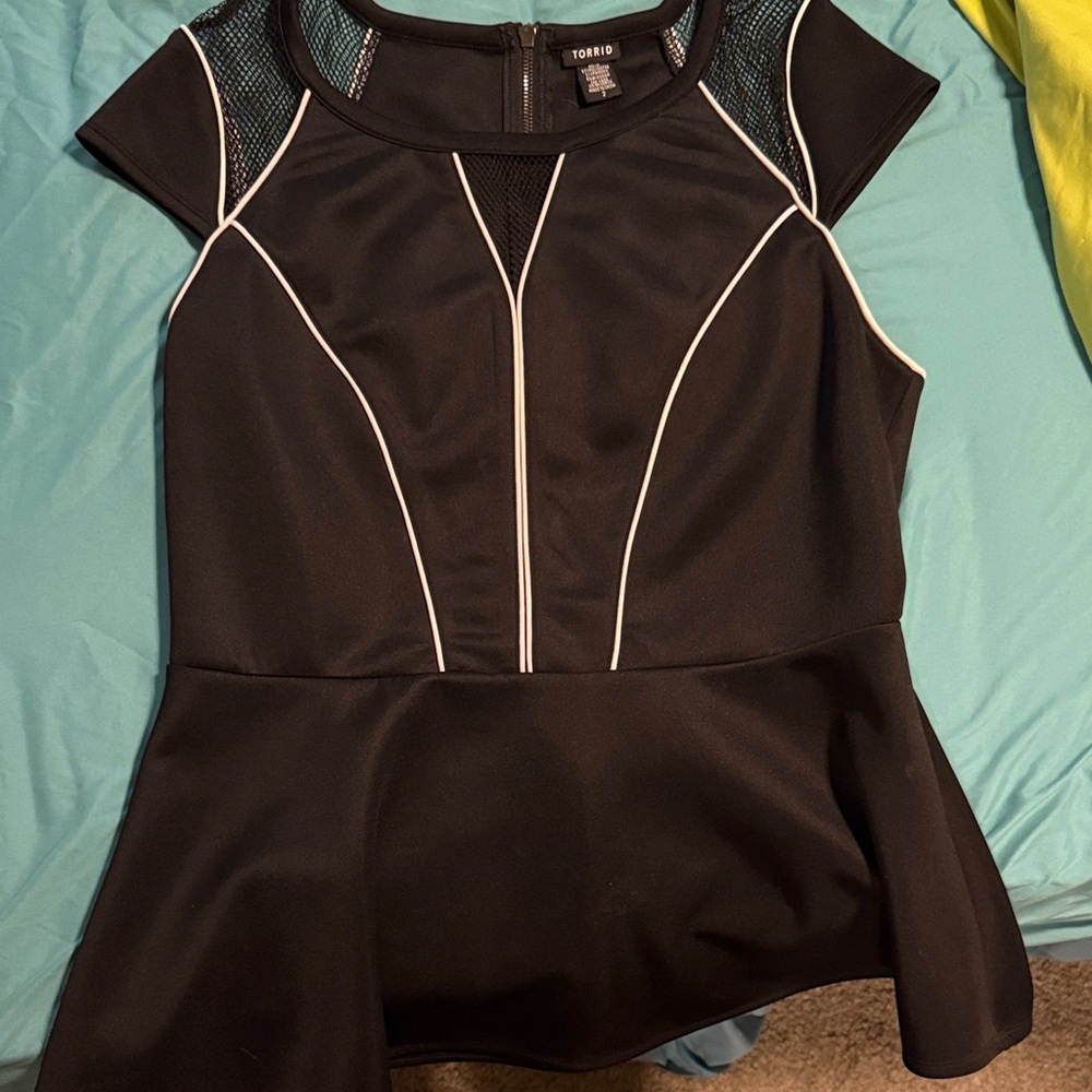 Torrid Black Peplum Top with White Trim